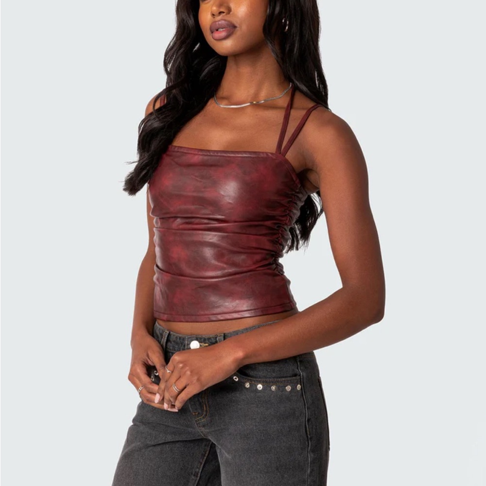 EDIKTED Haze Strappy Faux Leather Top